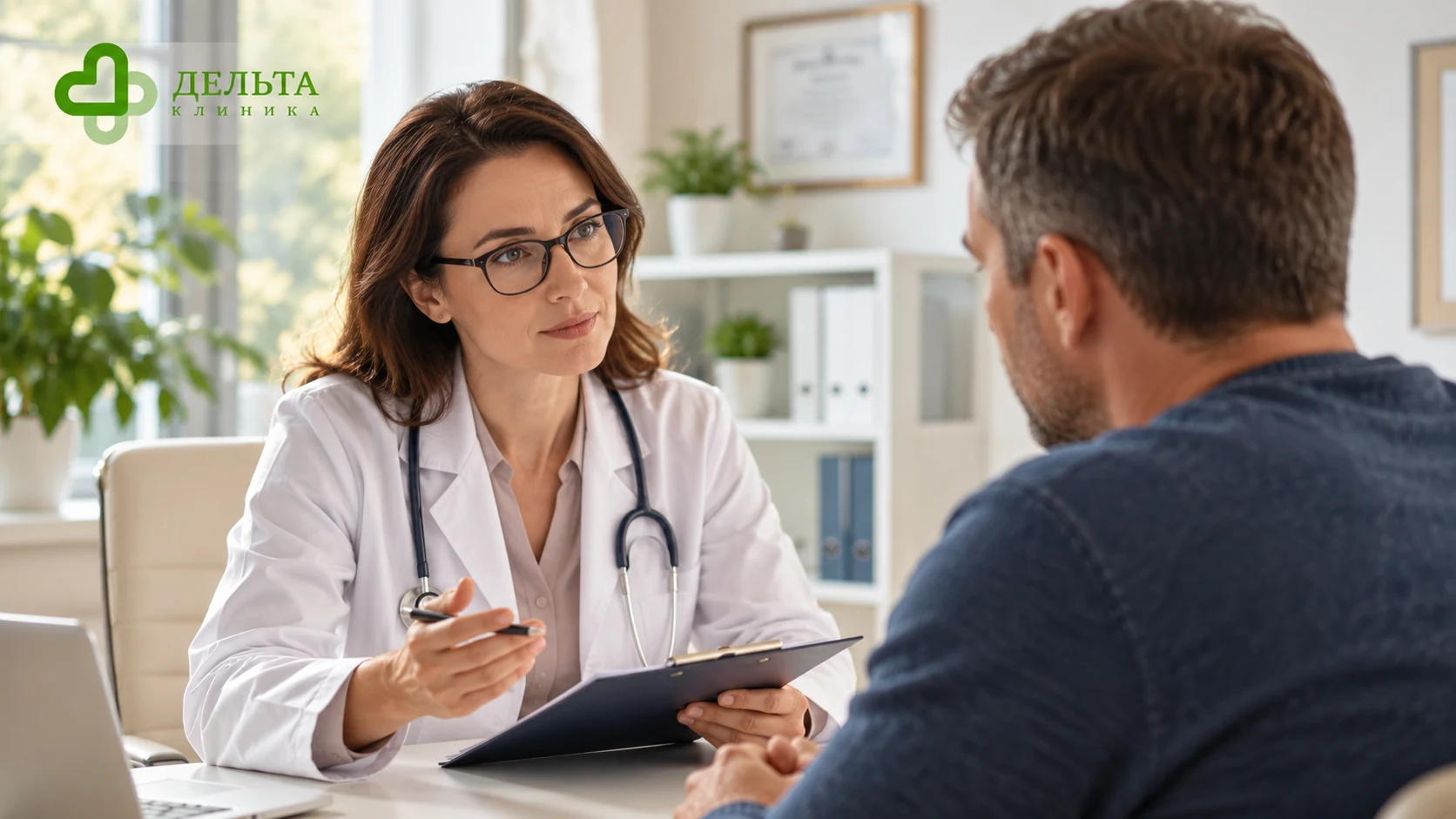 Мужчина на приёме у врача — поддержка и путь к восстановлению